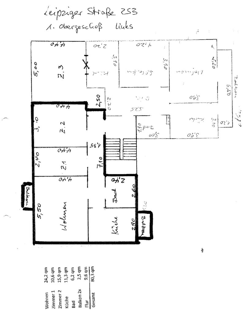 Grundriss 3-Zimmer-Wohnung mit 2 Balkonen & Einbauküche